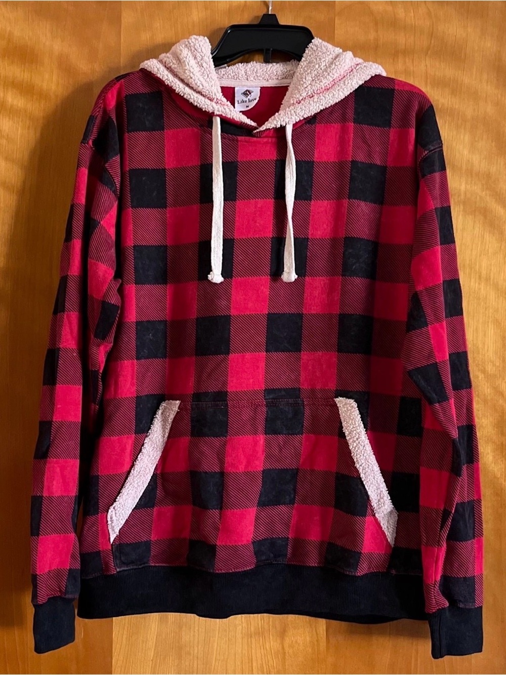 Like Love Women's Red Buffalo Plaid Sherpa-Lined Hoodie
